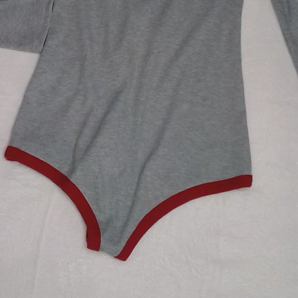 Womens 🌷 Adorable Gray And Deep Plum Long Sleeve Full Back Bodysuit Play Suit - Picture 5 of 7